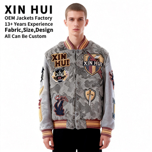 Custom Luxury <b>Leather</b>/Cotton Camouflage Varsity Bomber <b>Jacket</b> Men's Streetwear Patchwork <b>Long</b> Winter Embroidery Letterman - Product Image 2