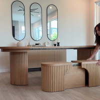 Table transformable design moderne en bois massif, table à manger pliante multifonctionnelle et mobile pour les fêtes