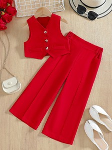Conjunto <span class=keywords><strong>de</strong></span> 2 Piezas <span class=keywords><strong>para</strong></span> Niñas, Chaleco Color Lavanda y Pantalones Anchos, <span class=keywords><strong>Ropa</strong></span> Casual y Formal <span class=keywords><strong>de</strong></span> Verano <span class=keywords><strong>para</strong></span> Niñas Pequeñas, Venta al Por Mayor - Product Image 3