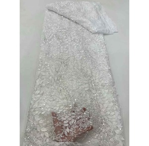 Robe en dentelle africaine Styles de luxe blanc perlé cristal strass tissu dentelle d'Europe pour vêtements femmes - Product Image 2