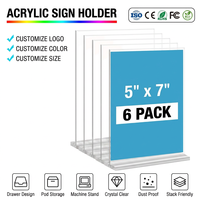 Support de signalisation en acrylique personnalisé 5x7 pouces, lot de 6, support de présentation de bureau double face en forme de T vertical pour restaurant et bureau
