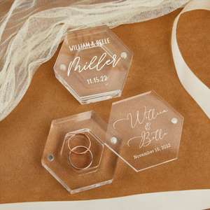 Clair Hexagone Gravé Anneau De Mariage <span class=keywords><strong>Porteur</strong></span> Boîte Bijoux Boucle D'oreille Collier Boîte Bague De Fiançailles Cadeau Acrylique Anneau Boîte - Product Image 2