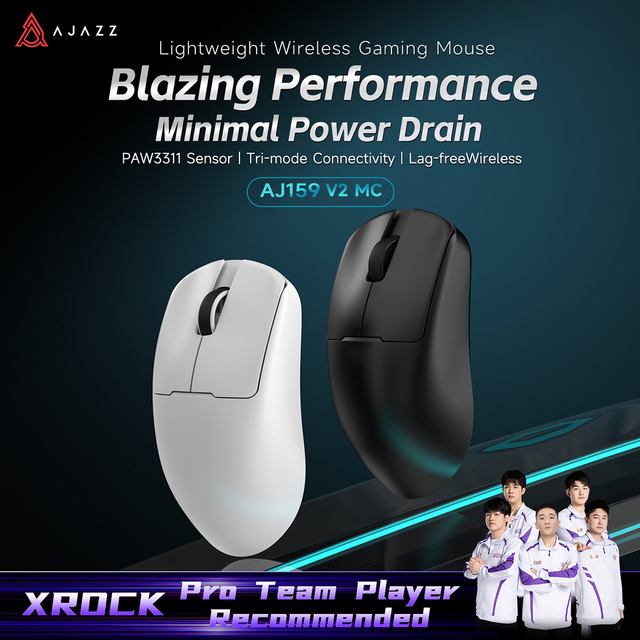 AJAZZ AJ159 V2 MC Tri-Mode Gaming Mouse, PAW3311 24000DPI, 54g Ultra-Lightweight With Replaceable Battery, Low Latency Wireless