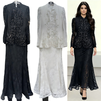 Ensemble élégant noir 2 pièces pour femme : veste en dentelle perlée et jupe longue sirène pour événements formels, invitées de mariage, soirées – Tenues modestes