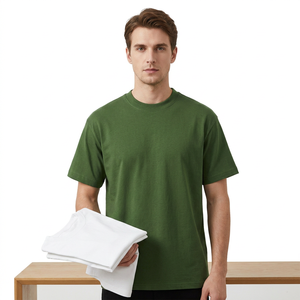 Camiseta de Algodón Verde Lisa para Hombre, Manga Corta, Cuello Redondo, Corte Regular, Estilo Casual, Tejido Jersey, Color Sólido - Product Image 1
