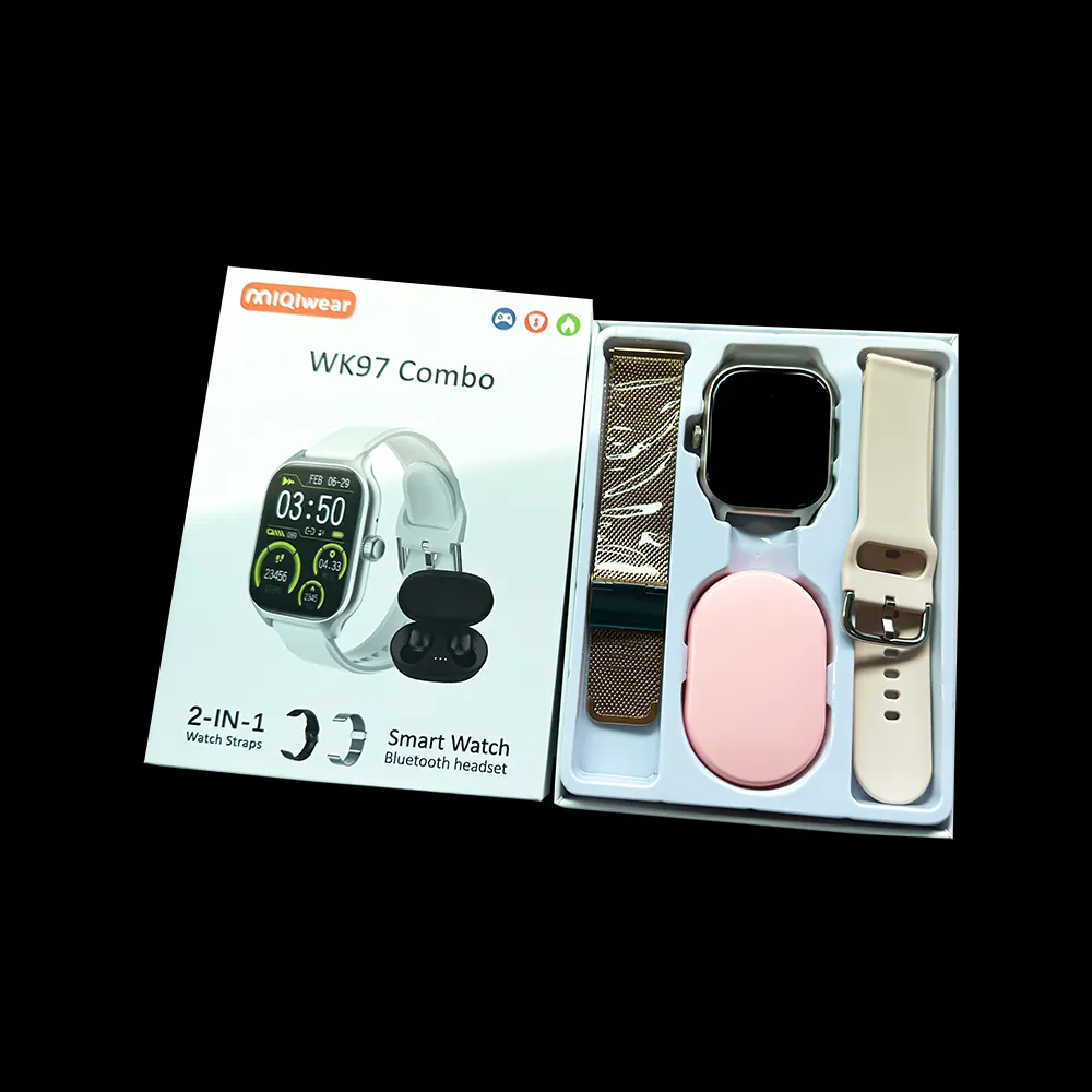 2024 nuovo Design Wk97 Smart watch doppio cinturino TWS auricolare cassa e pellicola protettiva per Android ios