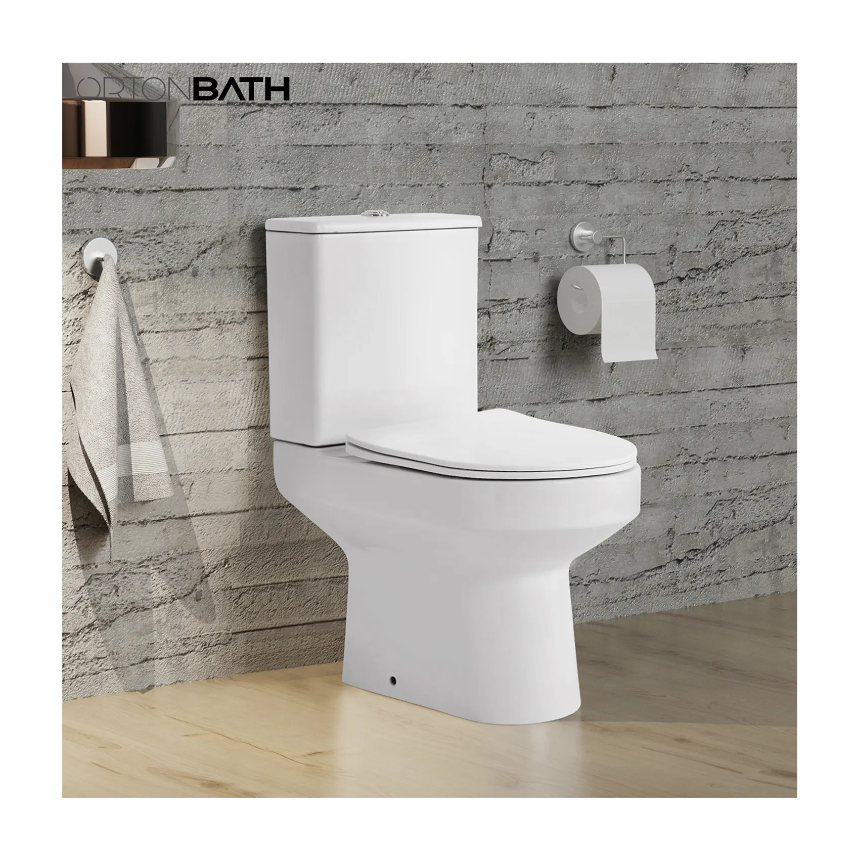 ORTONBATH New Design UK Europa Günstige Dual Flush P Trap Zweiteilige Toilette WC Wassers chrank Toilette mit Soft Close Sitz bezug