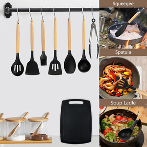 Inthetrend 19-Piece Wood Grip Eco-Friendly <b>Silicone</b> Kitchen Utensils Set-Black Pink Green Luxury Premium 2023 New Style - Product Image 2