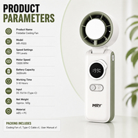 Ventilateur portable MRY à refroidissement par glace, haute vitesse, 3600 mAh, affichage numérique, 199 vitesses, rechargeable Type-C, mini ventilateur portatif