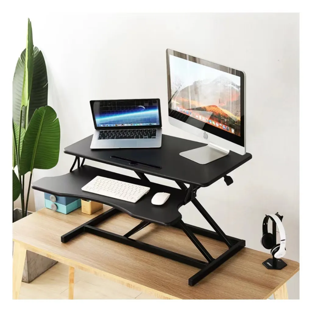Scrivania in piedi regolabile in altezza ergonomica Sit to Stand Up Riser tavolo da ufficio Desktop (nero)