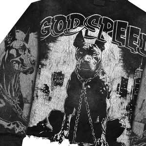 เสื้อยืดคอกลมผู้ชาย ผ้าฝ้าย 100% พิมพ์ลายฮิปฮอป แขนยาว ผ้าวาฟเฟิล แต่งคริสตัล ล้างสีแบบแอซิด ทรงโอเวอร์ไซส์ ชายเสื้อขาดแบบดิสเทรส ทรงบ็อกซี่ - Product Image 2