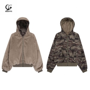 GRAVVI Reversible <b>Camo</b> Sherpa <b>Jacket</b> Vintage Streetwear Hoodie Oversized Fleece Zip up Coat for Men - Product Image 1