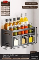 Étagère murale double niveau multifonctionnelle pour assaisonnements, sans perforation, style moderne et simple, ensemble de boîtes et bocaux pour la cuisine domestique