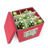 Caja de Almacenamiento Plegable y Ecológica para Adornos Navideños, Color Rojo, Resistente, Organizador de Decoración Navideña con Ventana Visible