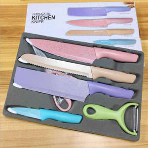 Juego de Cuchillos de Cerámica de Siete Piezas con Tabla de Cortar, Color Rosa, Utensilios de Cocina Duraderos, Mango de Plástico, Hoja Recubierta - Product Image 3
