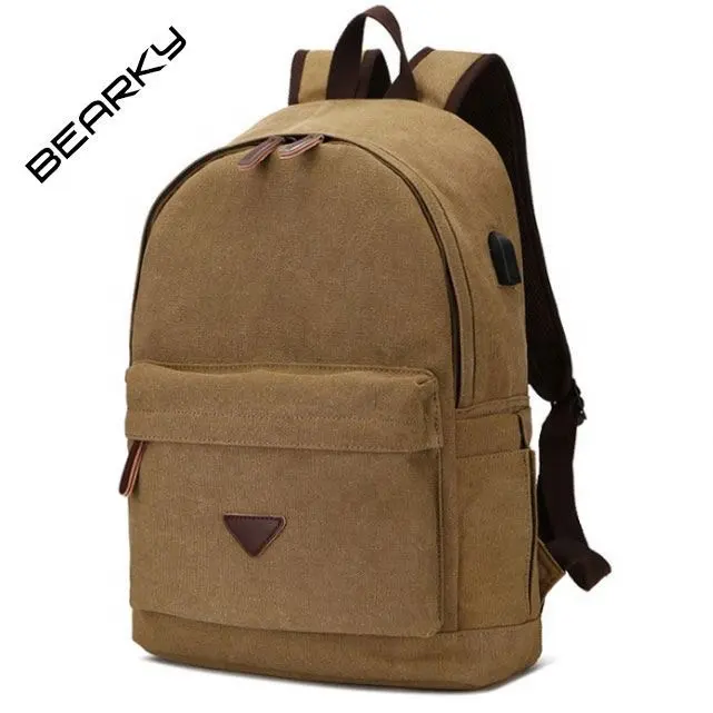 Factory wholesale custom logo usb Waterproof canvas cotton backpack travel backpack for school student