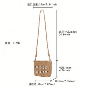 Sac fourre-tout carré en paille fait main avec perles, à bandoulière, pour femme, idéal pour l'été, la plage et les vacances - Product Image 4