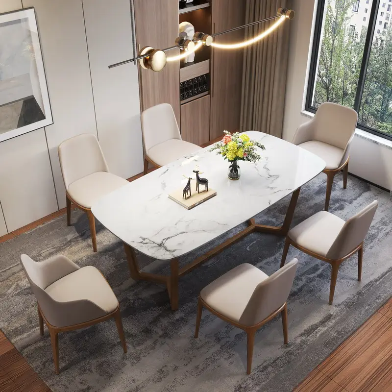 Wholesale marble dining table and chairs luxury nordic dining room set simple rectangular solid wood dining table modern