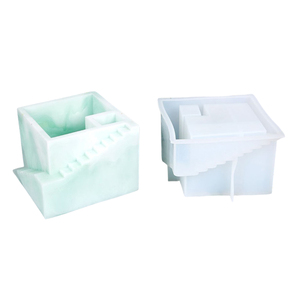 3D Facile à Utiliser Pas Cher Brillant Deux Facettes Deux Escaliers Motif Silicone Moule pour Diy Ciment Résine Mousse Succulente Vase - Product Image 4