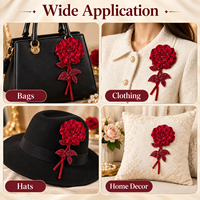 Applique florale brodée à la main en satin perlé bordeaux, motif rose, à coudre, pour vêtements, sacs, décoration intérieure, artisanat DIY