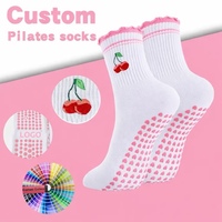 Chaussettes de yoga et de Pilates pour jeunes, entièrement personnalisables, en coton, avec grip antidérapant, à volants et pois, semelle coussinée et emballage écologique