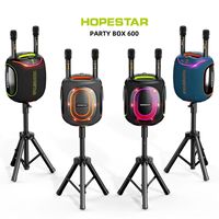Boîte de karaoké Hopestar Party 600 300W, enceinte portable Bluetooth, enceinte étanche avec 2 micros sans fil, lumière RGB pour le camping