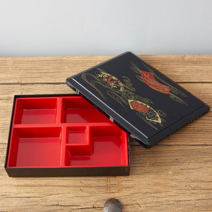 Caja Bento de estilo japonés, contenedor de almuerzo de plástico con tapa roja y negra, forma rectangular, portátil, ligero, seguro para comidas de sushi - Product Image 3