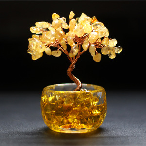 <b>Crystal</b> <b>Tree</b> Natural Minerals Yellow Resin Base Home Decoration Desktop Ornament - Product Image 1