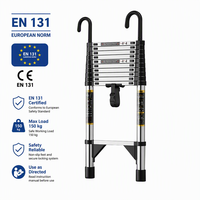 Échelle télescopique pliante en acier inoxydable avec crochet, capacité de charge 150 kg, garantie 1 an, angle d'escalade 45/50°, verrouillage manuel