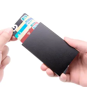 Алюминиевый выдвижной кошелек с логотипом и именем на заказ, RFID-блокировка, минималистичный держатель для кредитных карт, алюминиевый автоматический выдвижной держатель для карт