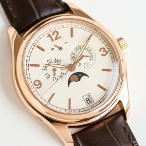 Montre automatique de luxe pour homme en or rose 39 mm, cadran <span class=keywords><strong>crème</strong></span>, affichage de la réserve de marche, calendrier annuel, phase de lune, bracelet en <span class=keywords><strong>cuir</strong></span> - Product Image 3