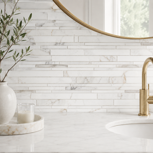 Carrelage en mosaïque linéaire en marbre blanc, carrelage mural en mosaïque de marbre naturel, carrelage de crédence en marbre blanc de luxe - Product Image 5