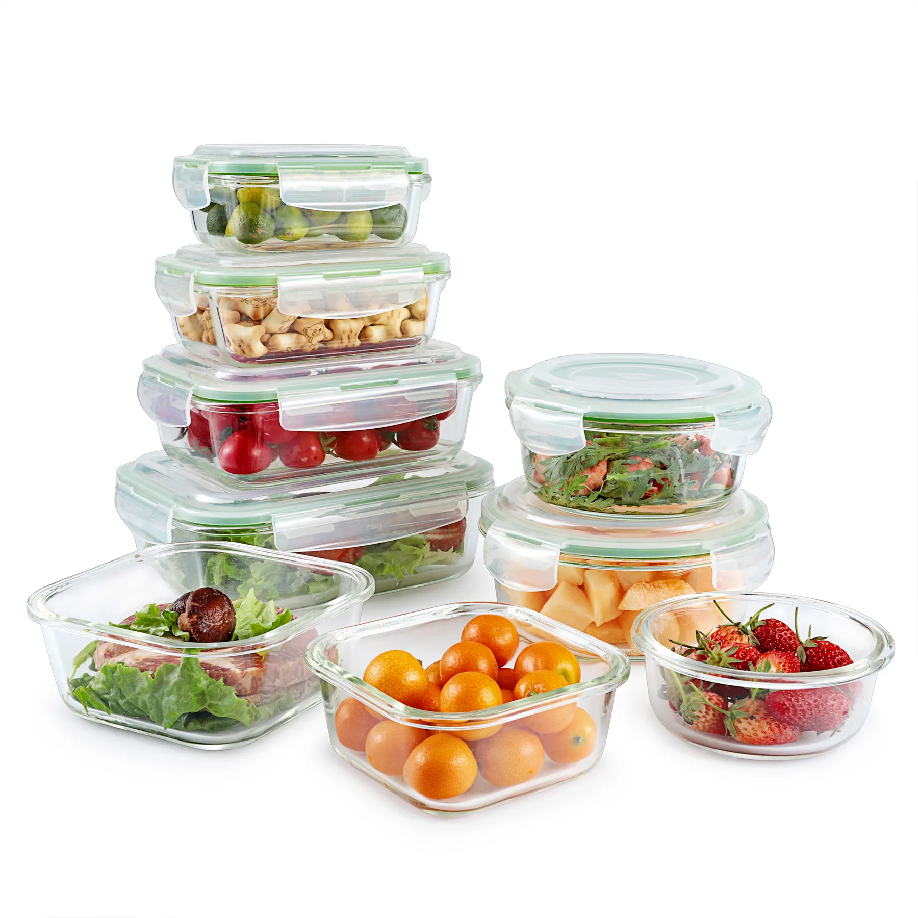 Home Storage Organization 12 pcs glass food container set with plastic lid