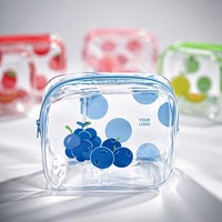 Sac de toilette en PVC transparent avec logo personnalisé, motif de fruits mignon, imperméable, pour le soin de la peau, le maquillage, les cosmétiques, pour femmes