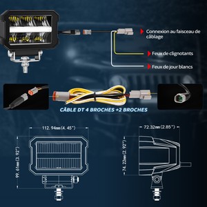 Feux de route LED IP68 E-Mark 4x4, <span class=keywords><strong>blanc</strong></span> ambre DRL, 12V 24V, feux auxiliaires tout-terrain 4,4 pouces pour SUV et pick-up avec faisceau de câblage - Product Image 5