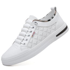 Men's <b>White</b> Lace-Up Sneakers Geometric Pattern Breathable Mesh Lining Rubber Outsole Round Toe Low <b>Heel</b> Walking Shoes - Product Image 5