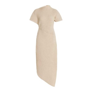 Produttore di Maglieria, Abito Donna Personalizzato Autunno Inverno, Asimmetrico, Manica Corta, Collo Alto, <span class=keywords><strong>in</strong></span> <span class=keywords><strong>Maglia</strong></span> di Cotone a Costine, <span class=keywords><strong>Vestito</strong></span> Aderente - Product Image 5
