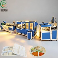 Biologisch afbreekbare wegwerpmaaltijdtrays, -borden en -kommen van maïszetmeel PLA PBAT, gemaakt met een energiezuinige thermoformmachine.