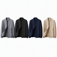 Veste Homme à Col Montant et Fermeture Éclair Intégrale, Doublure Tricotée, Tissu Texturé Anti-Plis, Manteau Décontracté Printemps-Automne Personnalisable