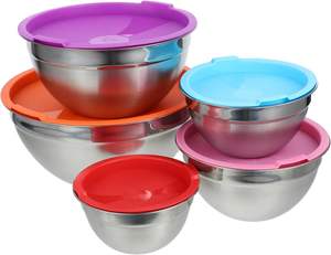 Wholesale Wholesale Stainless Steel Silicone Antiskid Basin <b>Colorful</b> Kitchen <b>Mixing</b> Salad <b>Bowls</b> Set With Airtight Lids - Product Image 1