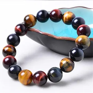 Grosir Fashion Pria Wanita Banyak Warna Mata Harimau Buatan Tangan Kustom Elastis 6/8/10/12/14Mm Mata Harimau Batu Alam Gelang Manik-manik