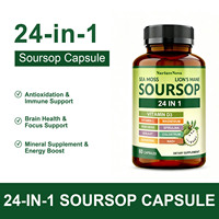 Cápsulas de Guanábana 24 en 1, Mezcla de Musgo Marino, Melena de León, Shilajit, Suplemento Dietético Natural a Base de Plantas para Adultos, 60 Cápsulas