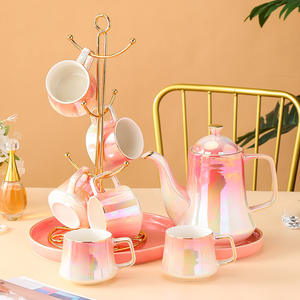 طقم إبريق قهوة سيراميك مطلي بالذهب ومجموعة أكواب غلاية سيراميك ومجموعة أكواب أكواب طقم قهوة سيراميك - Product Image 2