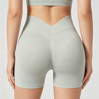 Shorts de sport mi-longs pour femme, taille élastique, grande taille, avec logo personnalisé, froncés, sans coutures, respirants, séchage rapide, en Spandex/Nylon, couleur unie, anti-roulement