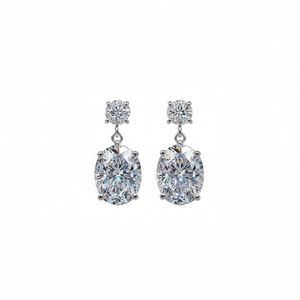 ต่างหูเพชรทองคำขาว รูปไข่ สี D ธรรมชาติ รับรองโดย GIA เครื่องประดับแต่งงานสุดคลาสสิกสำหรับผู้หญิง - Product Image 1