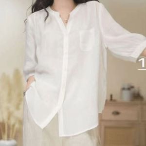 <b>Women's</b> Cotton <b>Linen</b> <b>Shirt</b> V-Neck Loose Fit Casual Top <b>Navy</b> Blue Summer Blouse - Product Image 4