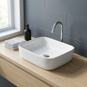 Lavabo encastré de luxe moderne en céramique de haute qualité pour lavabo de salle de bain d'hôtel design rectangulaire avec égouttoir - Product Image 5