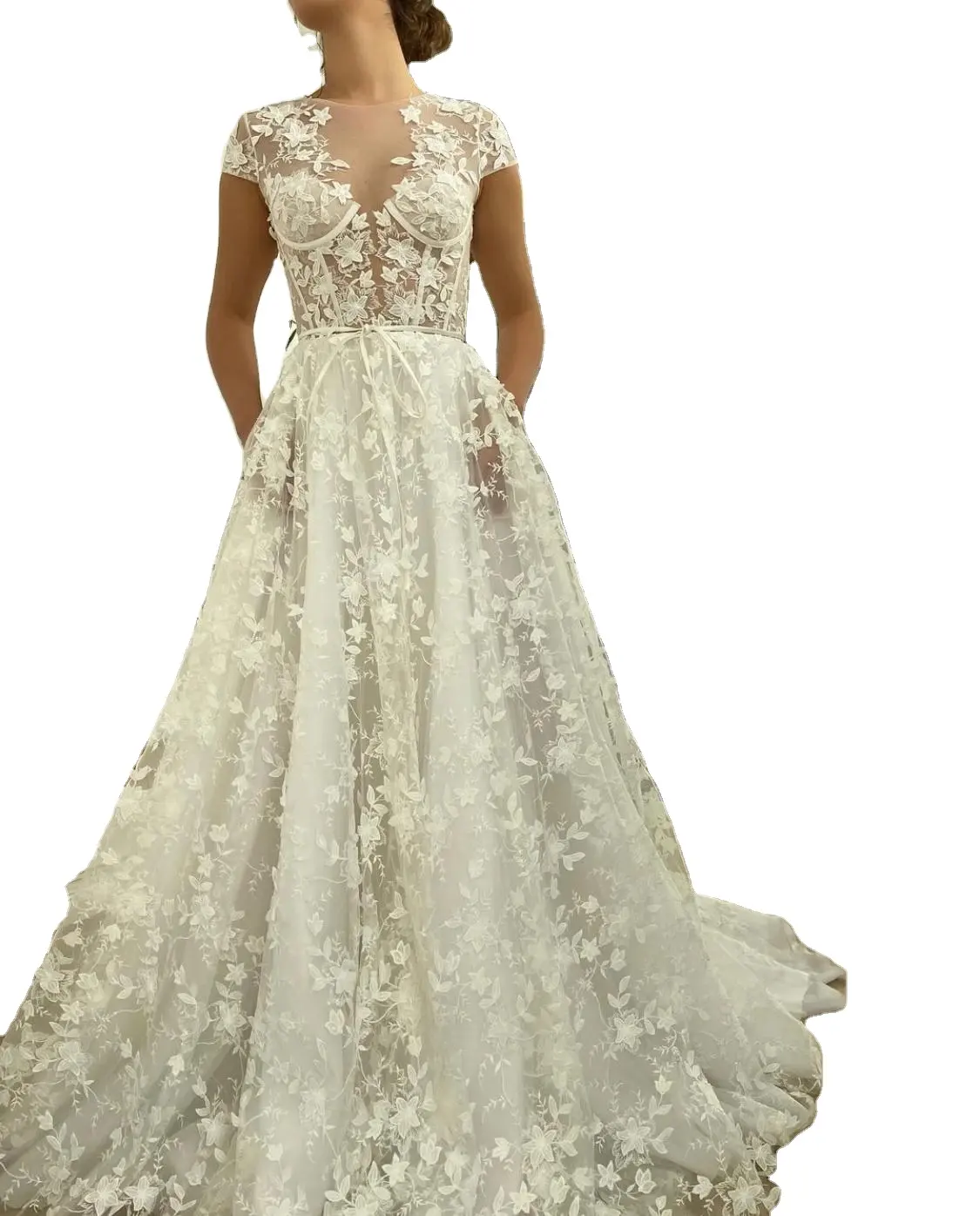 2021 белое длинное свадебное вечернее платье с высокой талией и маленьким хвостом, свадебное платье для молодых девушек, сексуальное свадебное платье с коротким рукавом