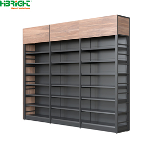 Étagère gondole en acier et bois Highbright avec panneau arrière imitation bois pour présentation en magasin et supermarché - Product Image 1