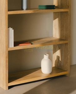 Nordic Light Oak Open Bookshelf Minimalist <b>Solid</b> <b>Wood</b> Shelving Unit with Three Tiers and Natural Grain Finish Elegant Home Decor - Product Image 3